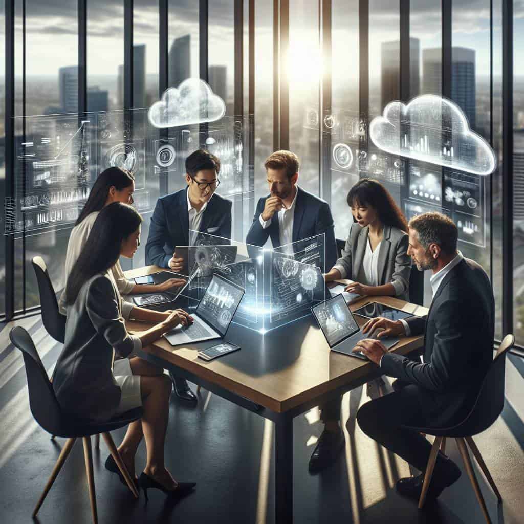Cloud based collaboration in modern office.