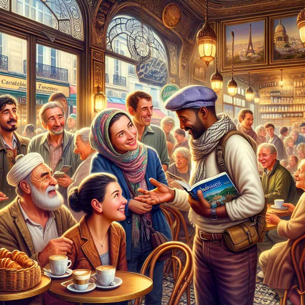 Connecting with locals at Paris café.