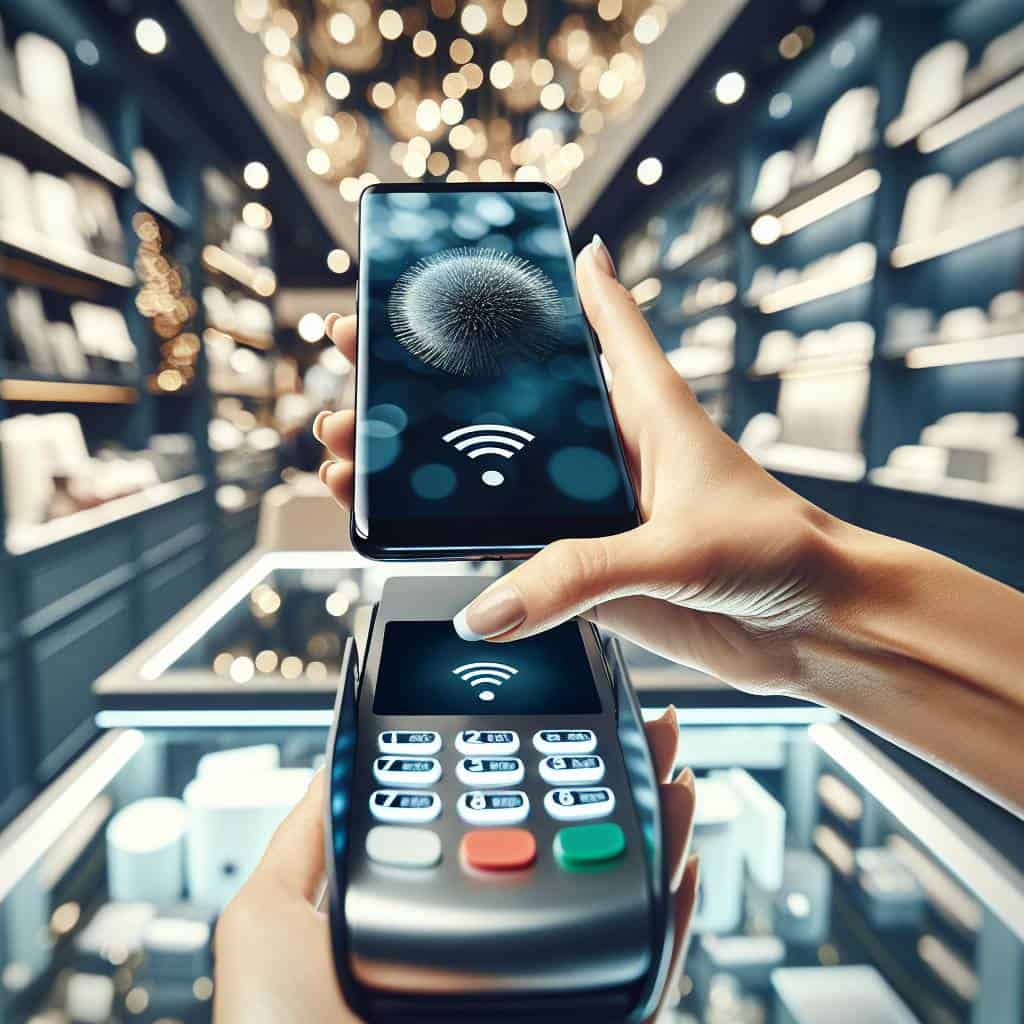 Contactless payment methods in retail store.