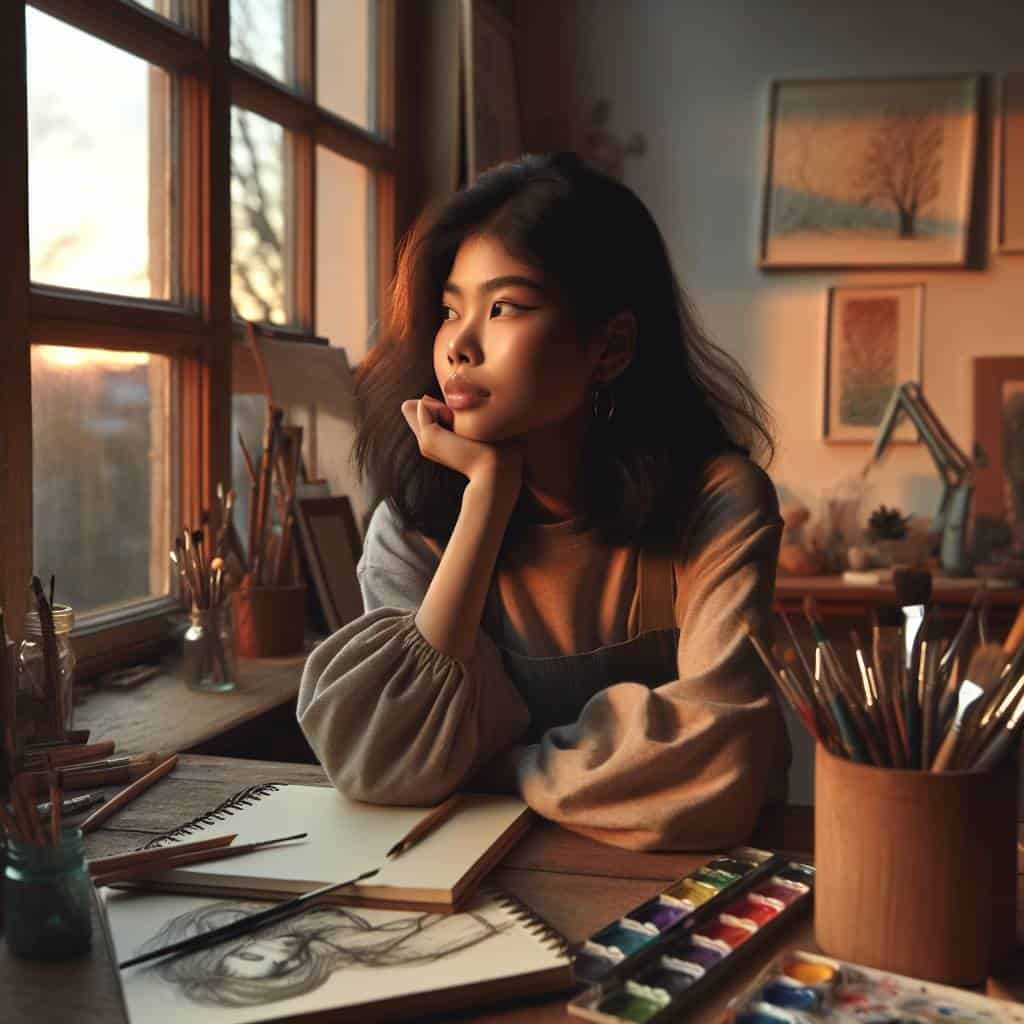 Creative career inspiration, artist in contemplation.