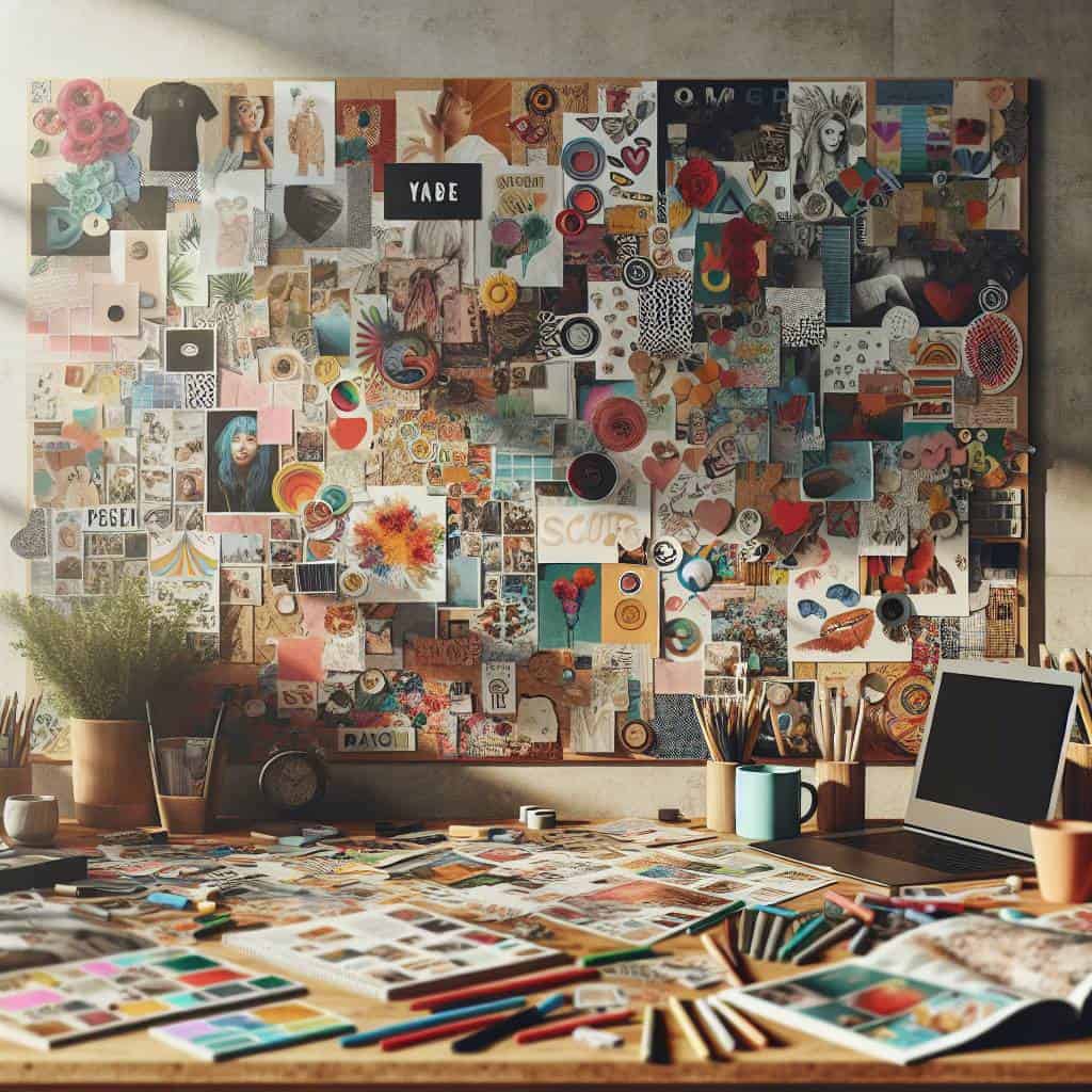 Creative goal setting vision board workspace.