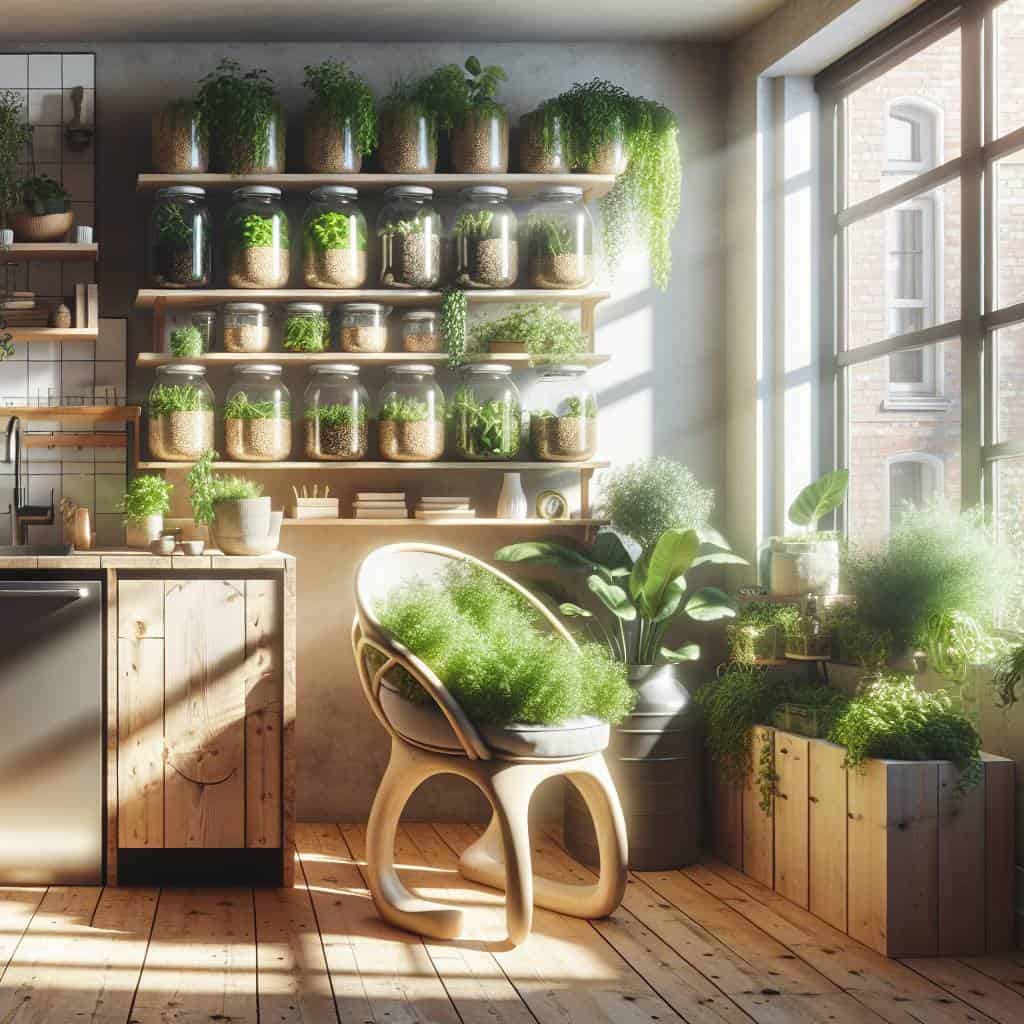 Creative sustainable living apartment interior design.