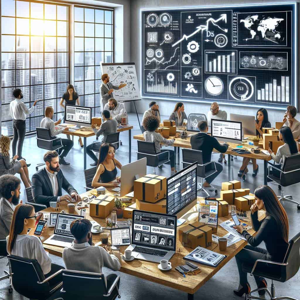 E-commerce growth strategies in modern office.