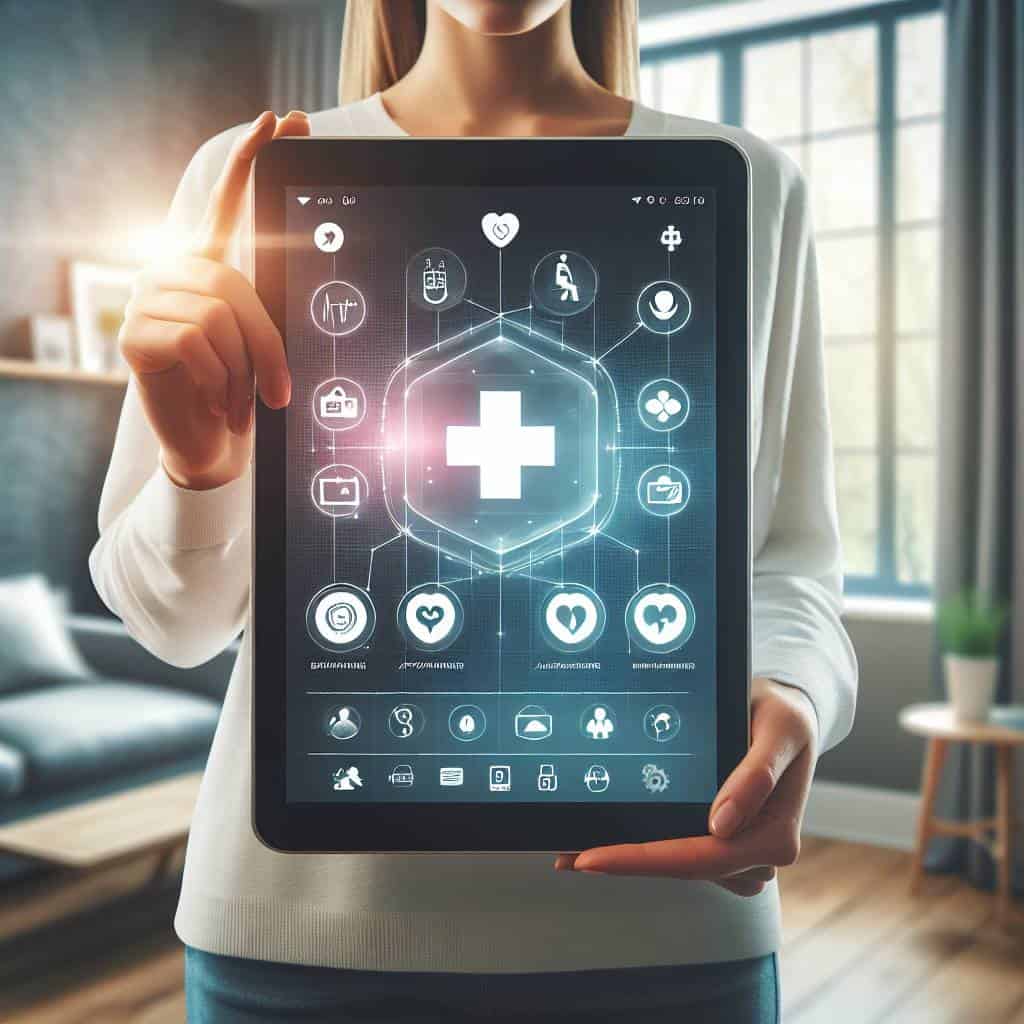 E-health solutions platform on tablet screen.