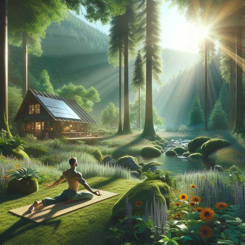 Eco-friendly wellness tips in nature scene.