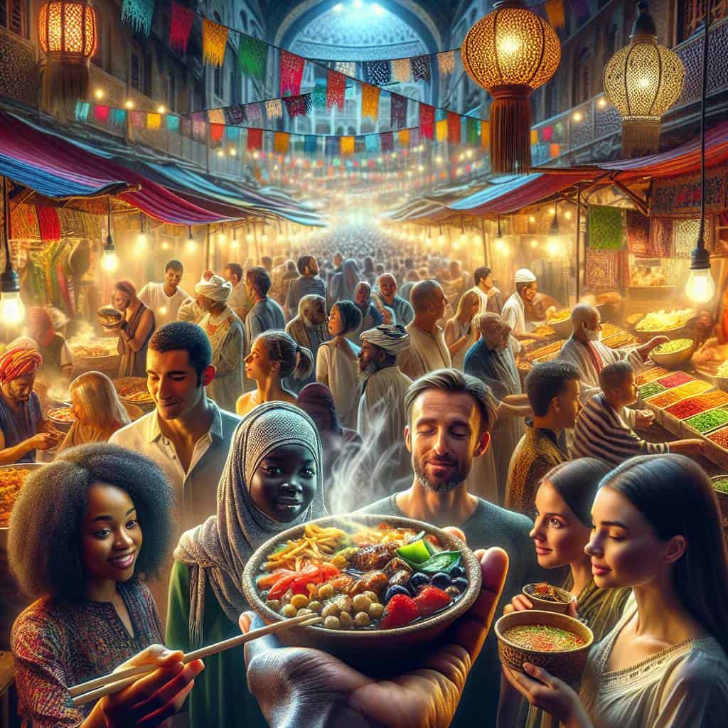 Global culinary experiences at night market.