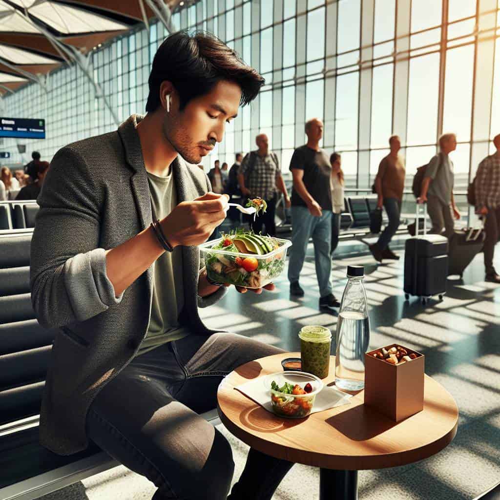 Healthy eating on the go at airport.