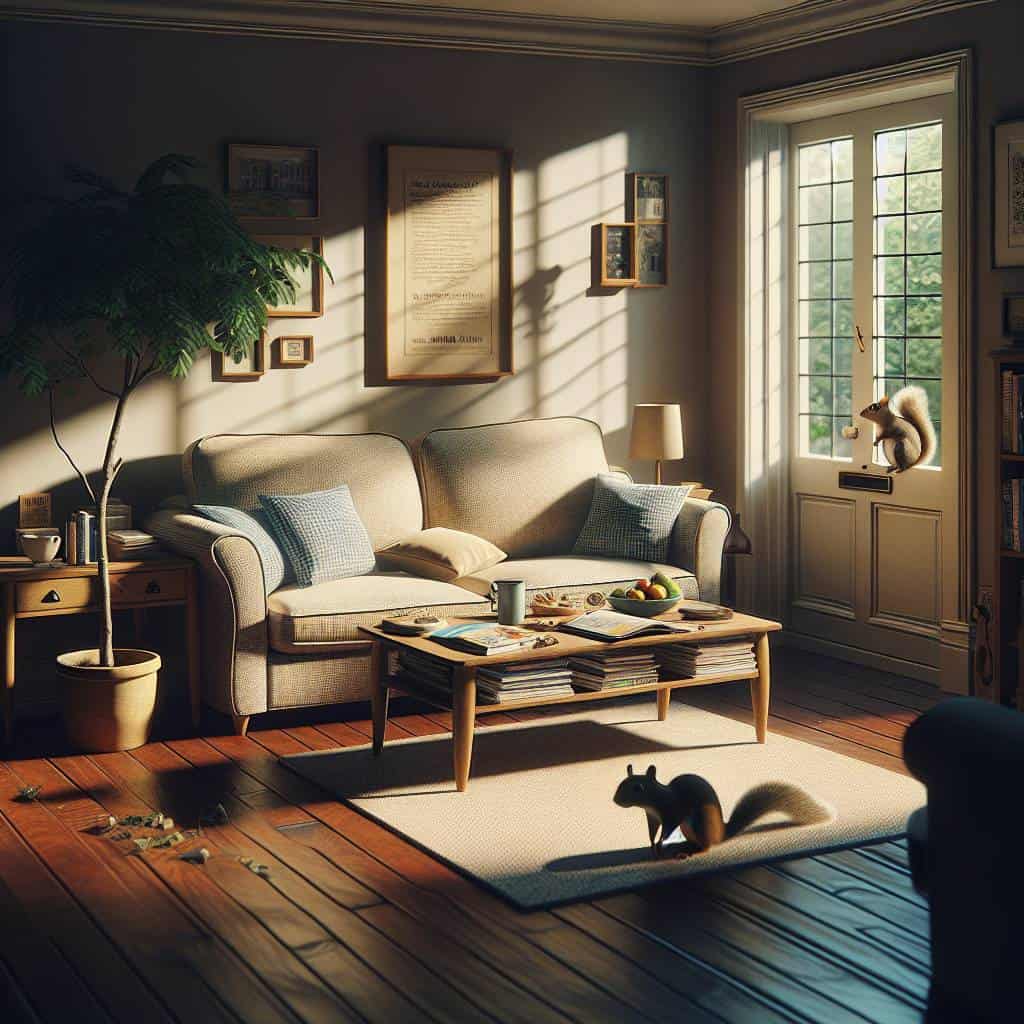 Home safety checklist with curious squirrel.