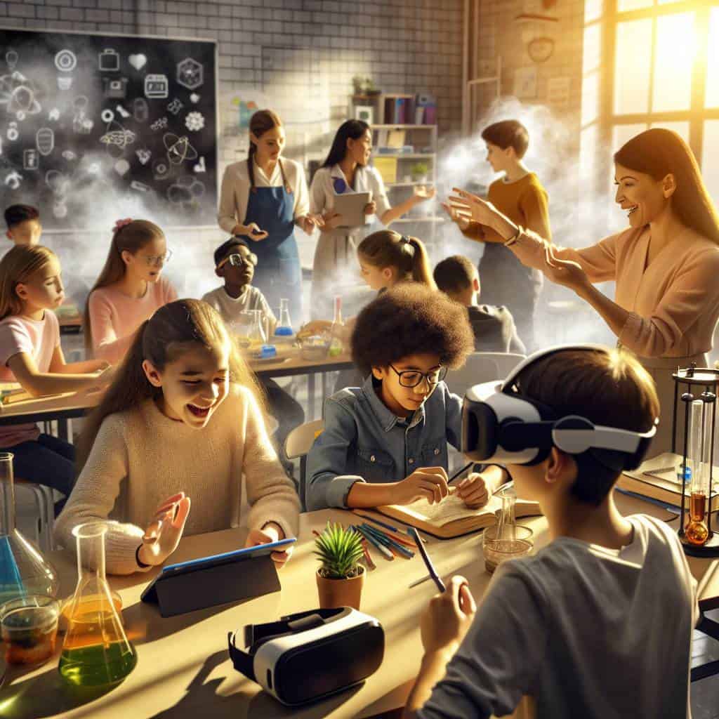 Innovation in education modern classroom scene.
