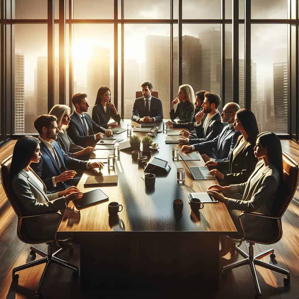 Leaders shaping tomorrow in modern boardroom.
