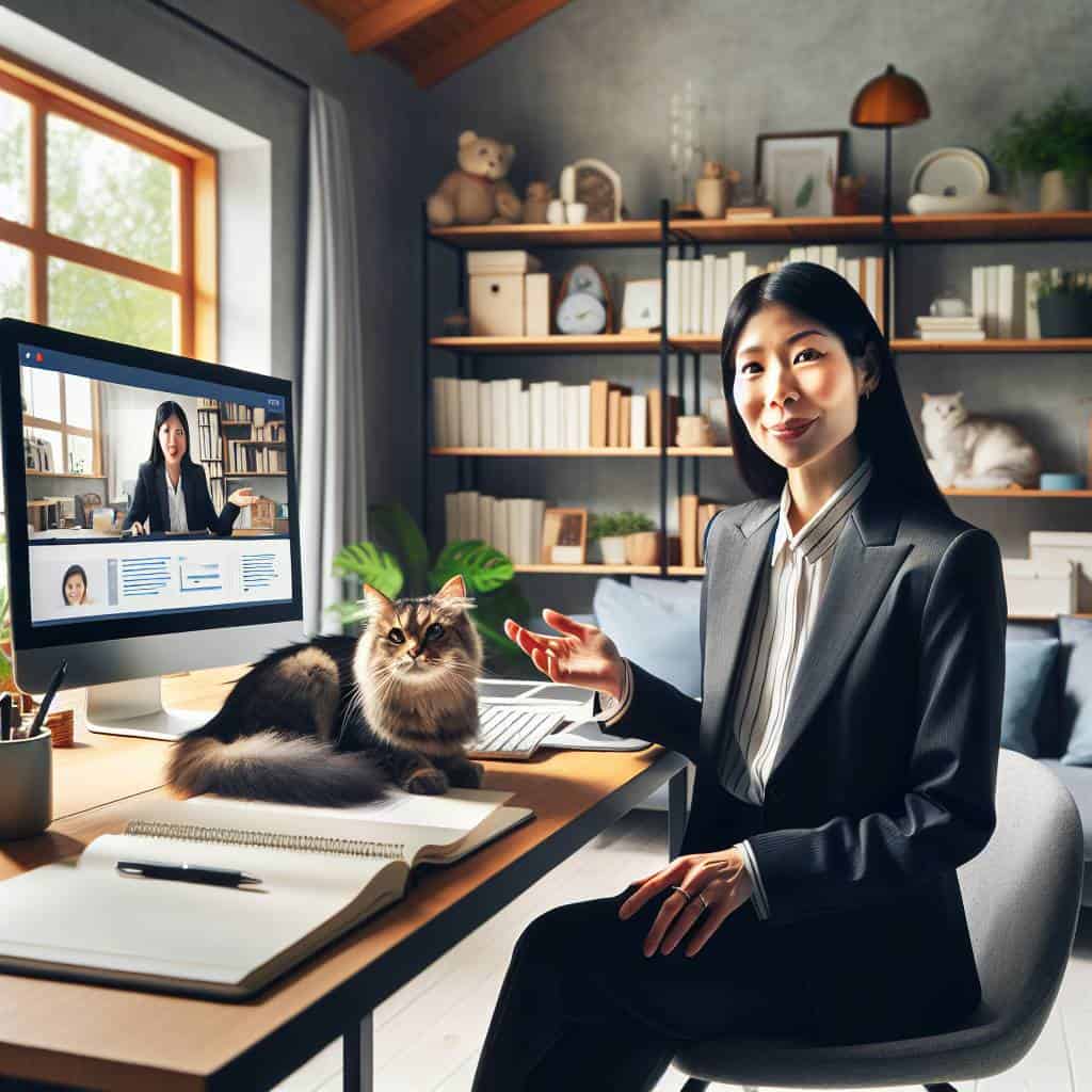 Mastering online presentations in home office.
