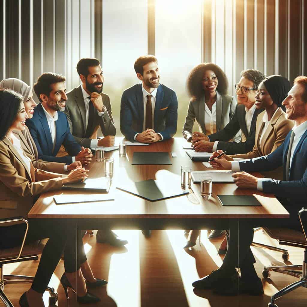 Multicultural collaboration tales in vibrant boardroom.