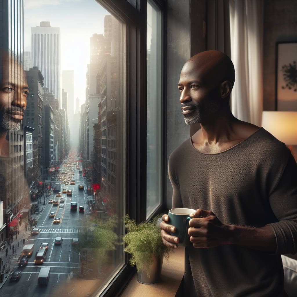 Positivity in everyday life by city window