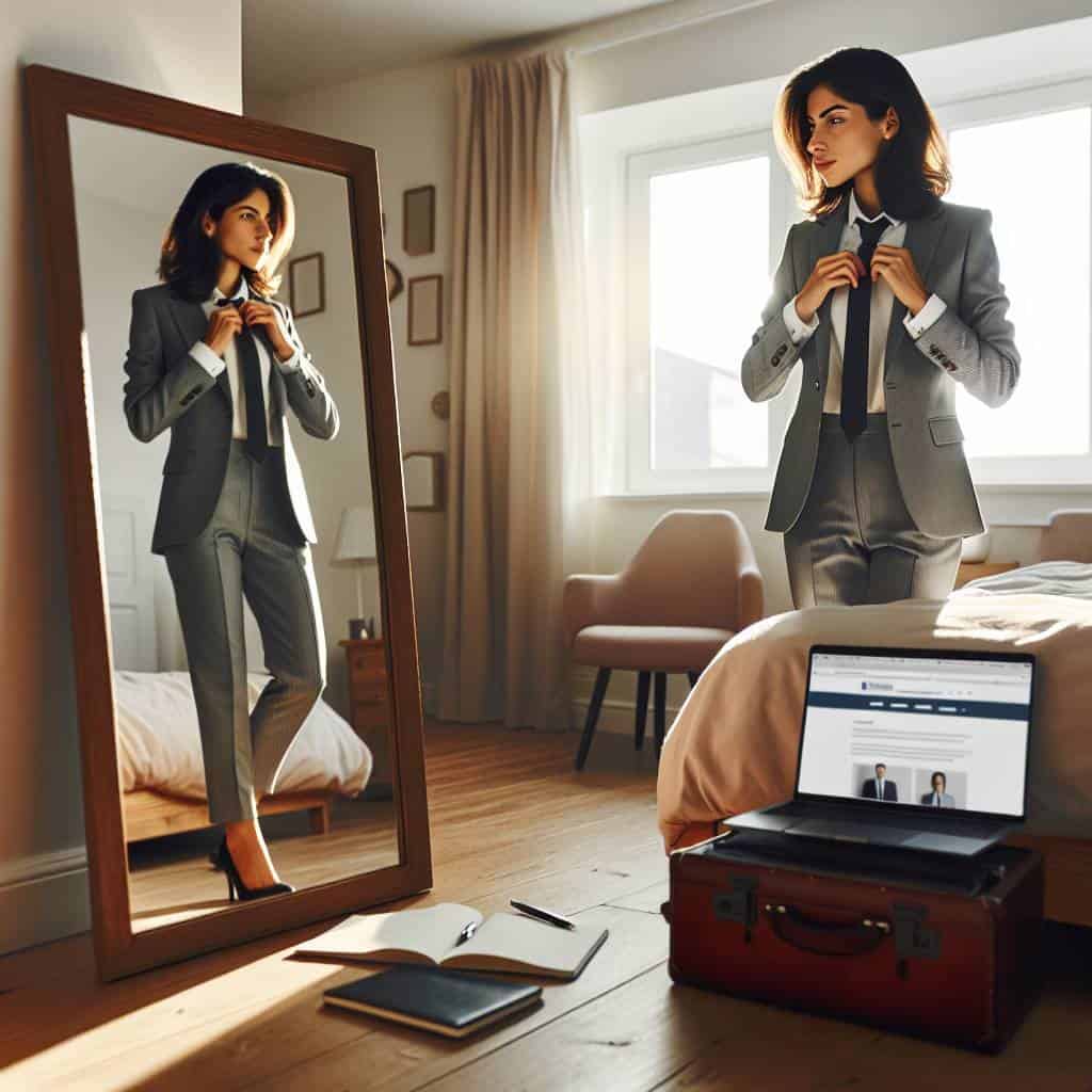 Preparing for job interviews in bedroom