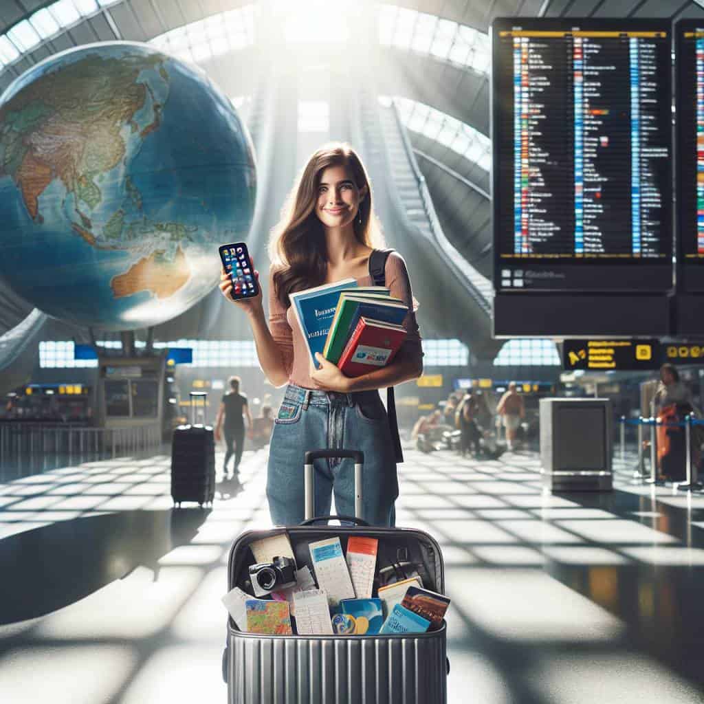 Traveler preparing for language immersion journey.