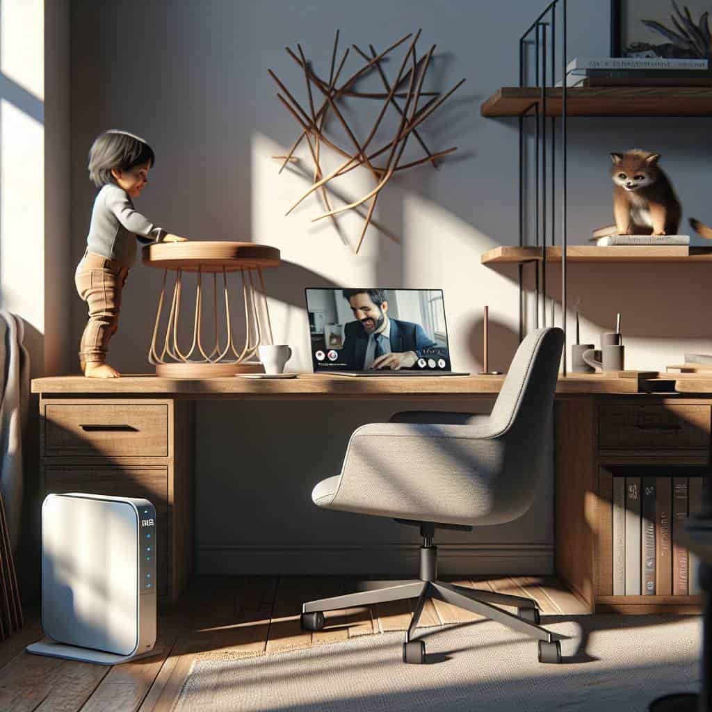 Home office remote work solutions scene.