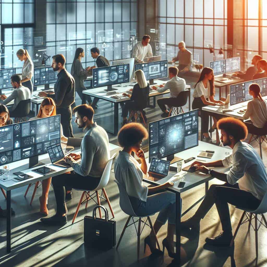 Social media innovation in modern office.