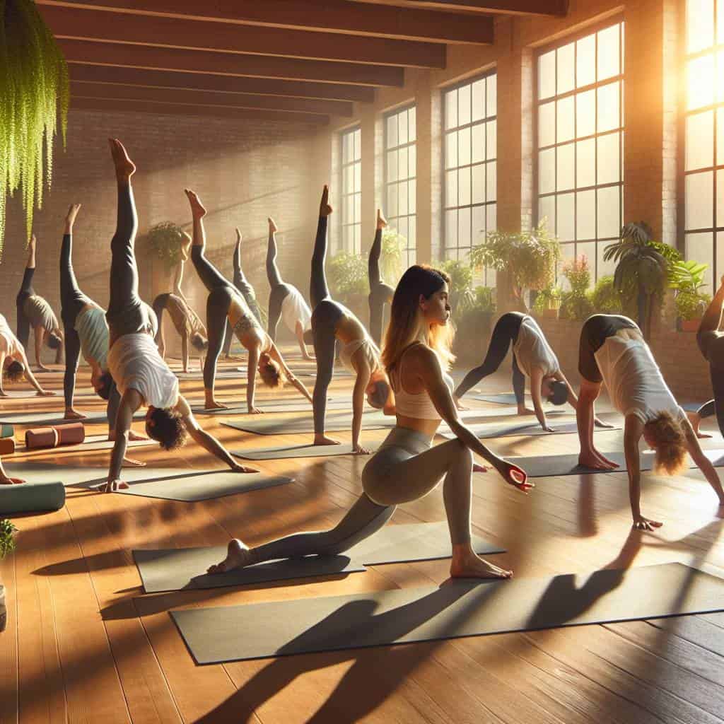 Social wellness activities yoga class session.