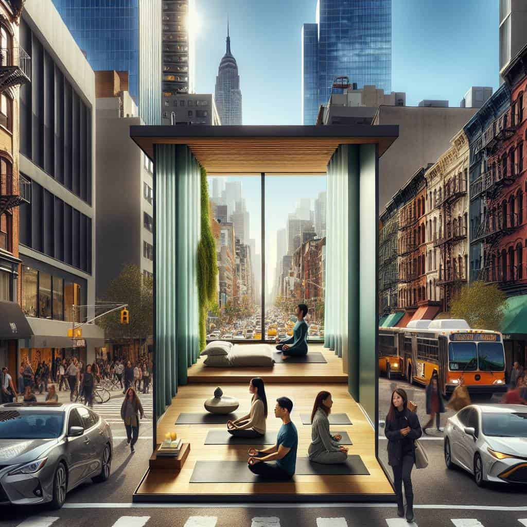 Urban wellness solutions in city meditation center.