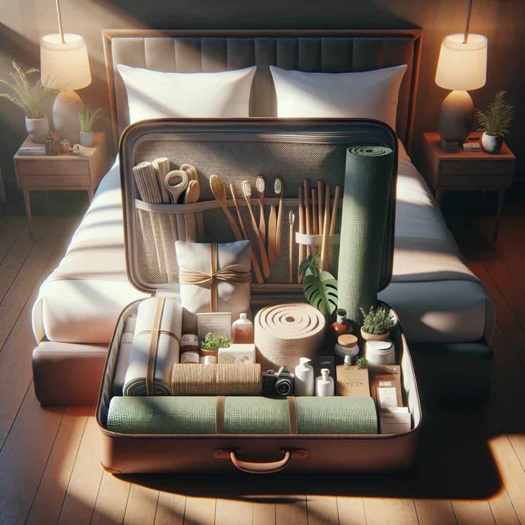 Wellness travel packing list in suitcase