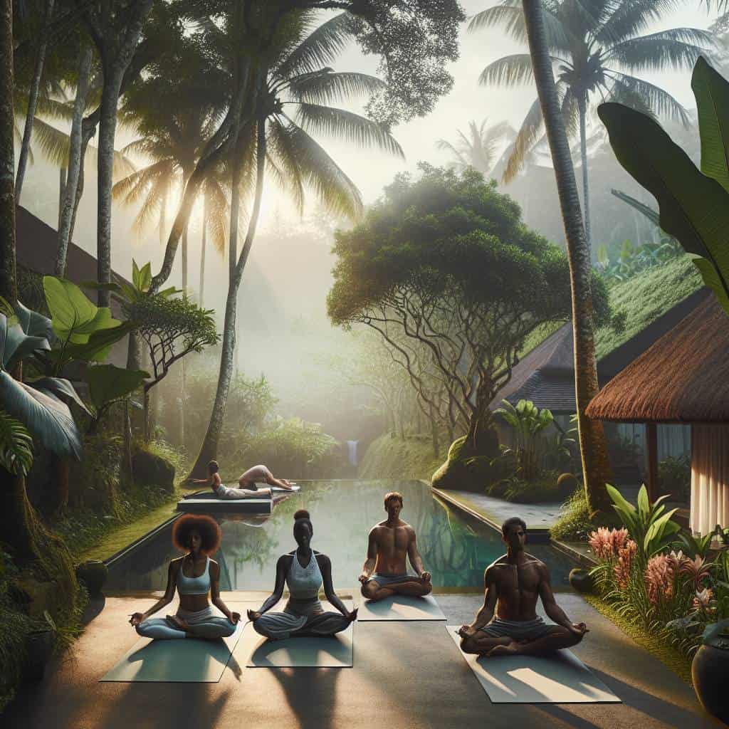Balinese wellness travel trends yoga session.