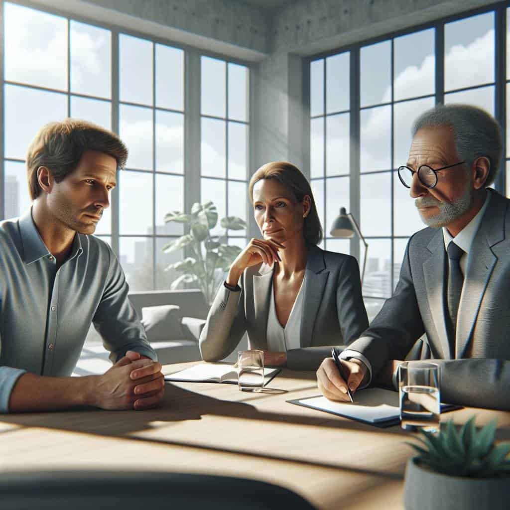 Workplace conflict resolution mediation in office.