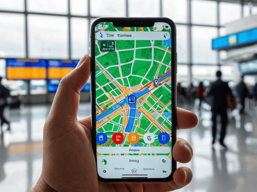Travel app reviews on smartphone