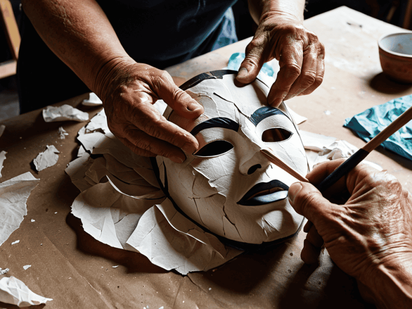 Papier Mache Masks on display